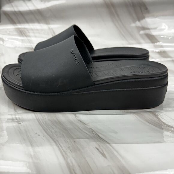 Crocs Brooklyn Slide On Wedge Platform Black Open Toe Sandals Women Size 10 - Picture 2 of 13